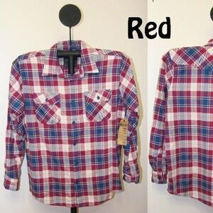 BAILEY'S point men's plaid button front long sleeve flannel 2 pocket shirt red M